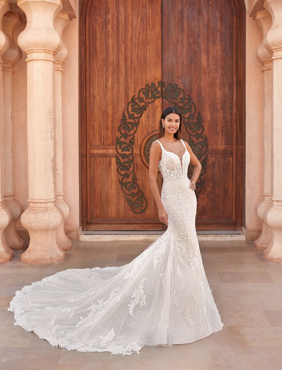 Style 1095 från Demetrios i flared stil brudklänning