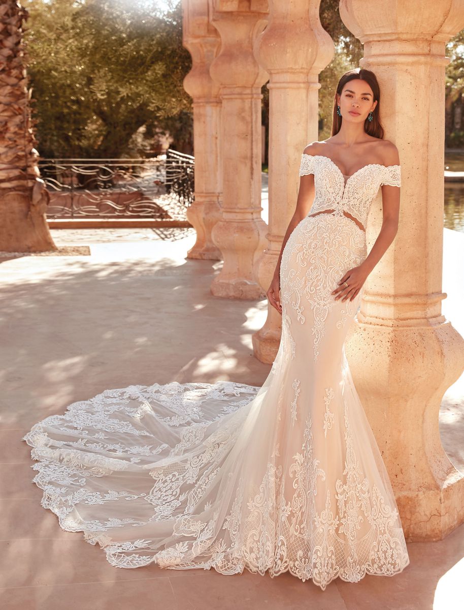 Style 1105 från Demetrios i flared stil brudklänning