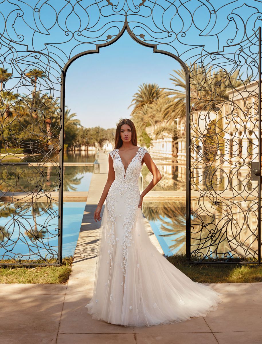 Style 1076 från Demetrios i flared stil brudklänning