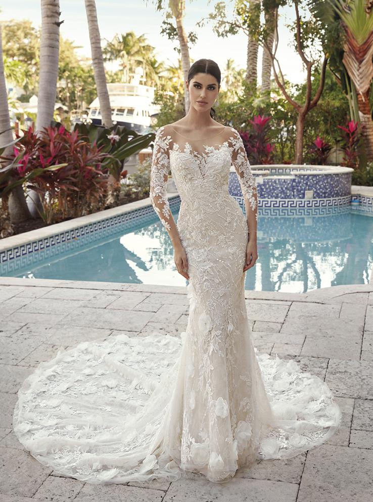 Style 1054 från Demetrios i flared stil brudklänning