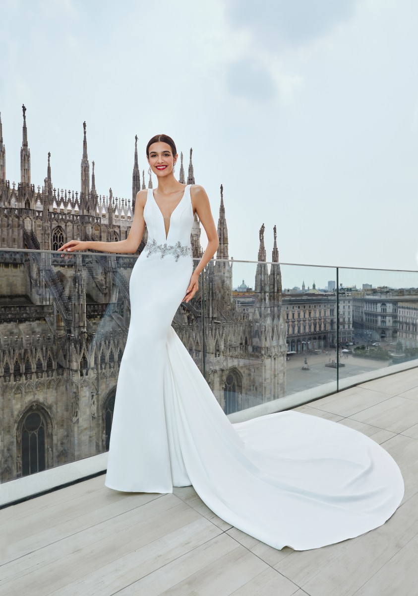 Style 1141 från Demetrios i flared stil brudklänning