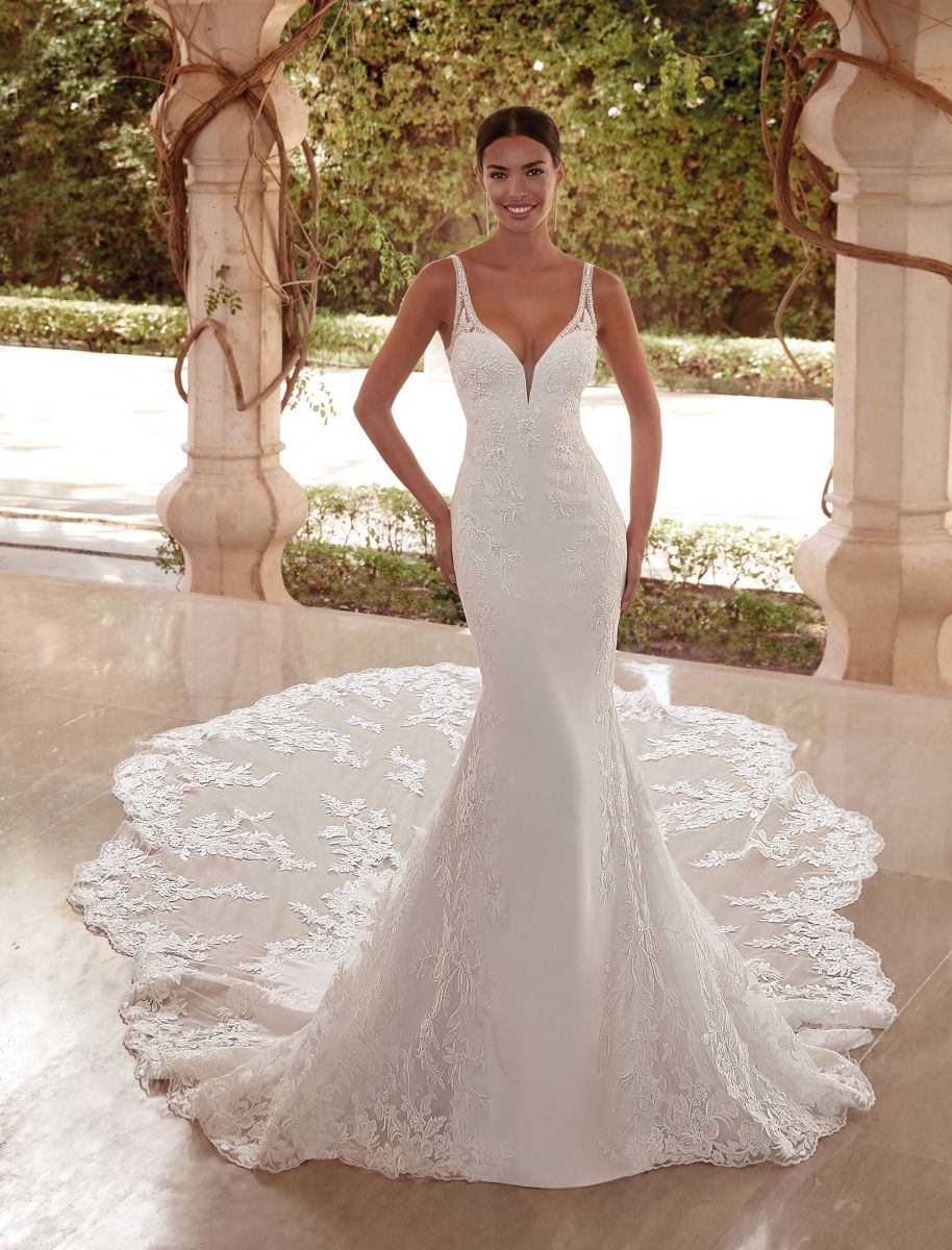 Style 1114 från Demetrios i flared stil brudklänning
