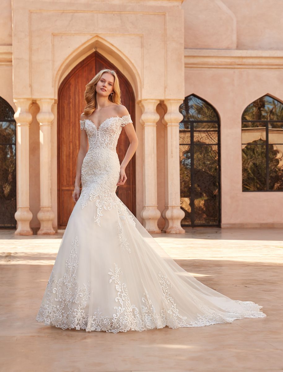 Style 1087 från Demetrios i flared stil brudklänning